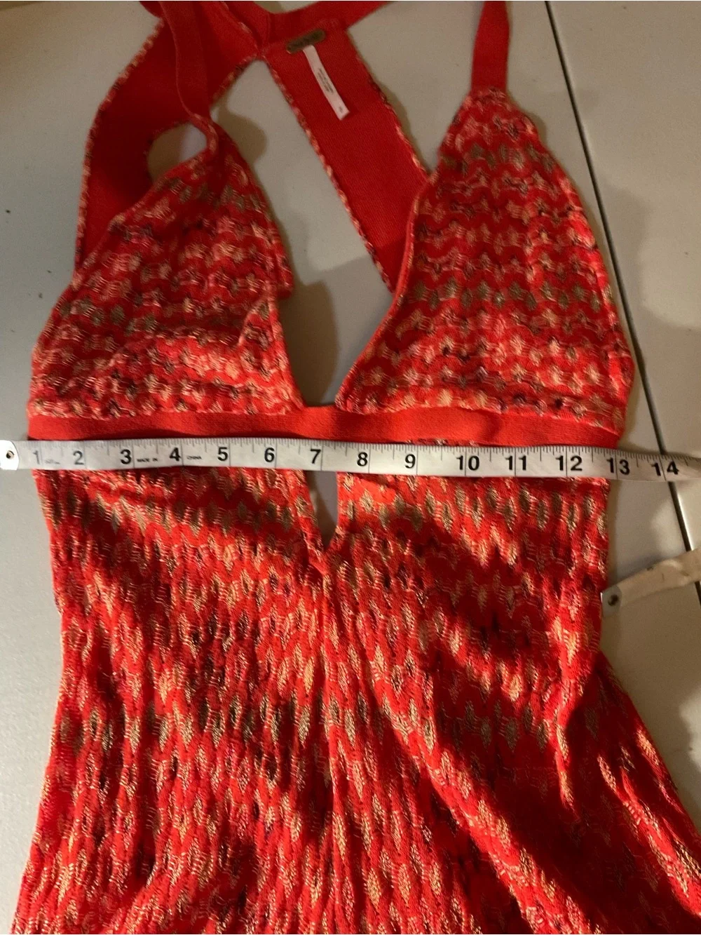 Título: Free People Red Orange Knit Halter Open Back Maxi Dress Size Small